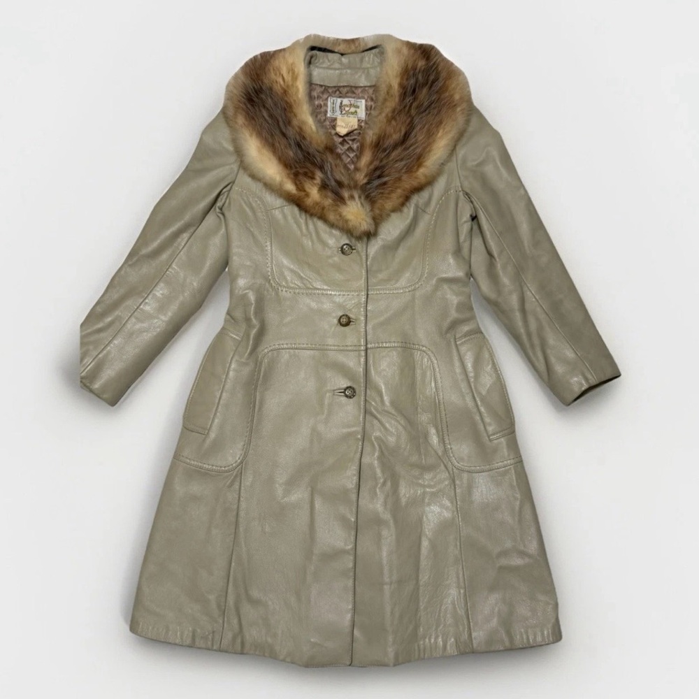 Vintage Jonathan Legault beige Leather coat with fur collar
